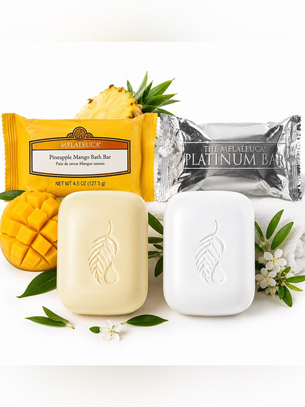 Lot 2 Melaleuca Bath Soap Bars Platinum & Pineapple Mango Sealed New 4.5oz